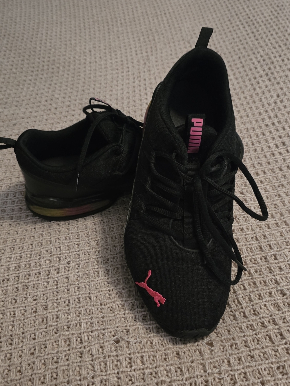 Puma Black Athletic Sneakers with Pink Accents